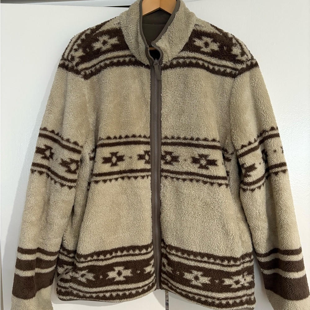 Faherty Steven Paul Judd High Pile Fleece Reversible Jacket in Sand Dune Size L - Picture 9 of 12